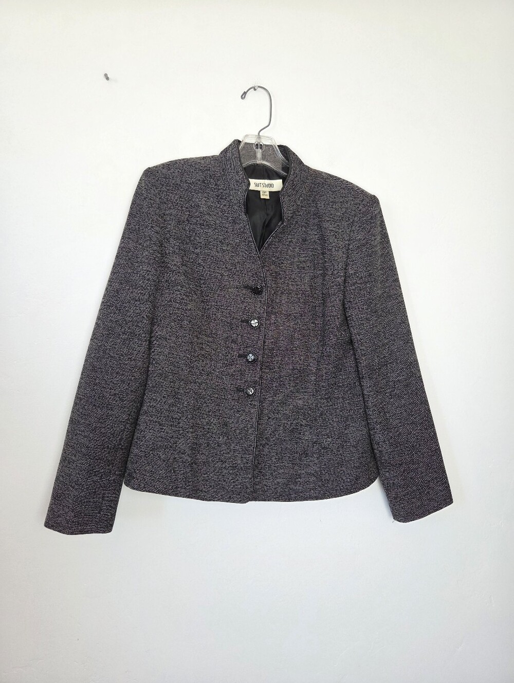 Vintage Suit Studio Blazer Jacket Tweed Gray Preppy Academia Office 6 Petite
